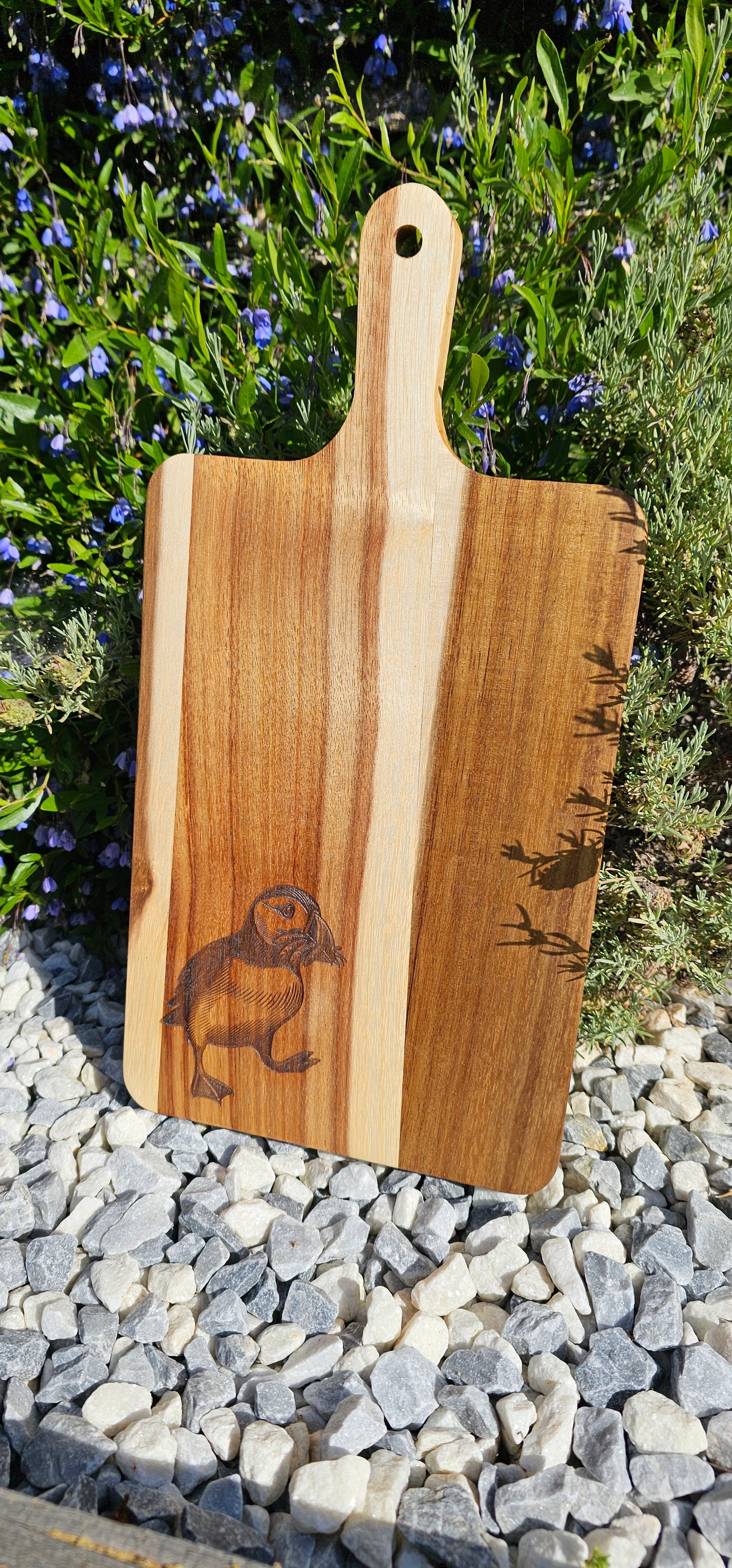 Personalised Puffin Acacia Cutting Board — Laser Engraved Wooden Chopping Board
