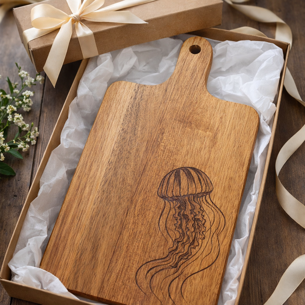 Jellyfish Acacia Cutting Board - gift packaging product photo for General Gift