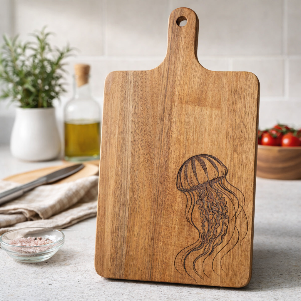 Jellyfish Acacia Cutting Board - lifestyle product photo