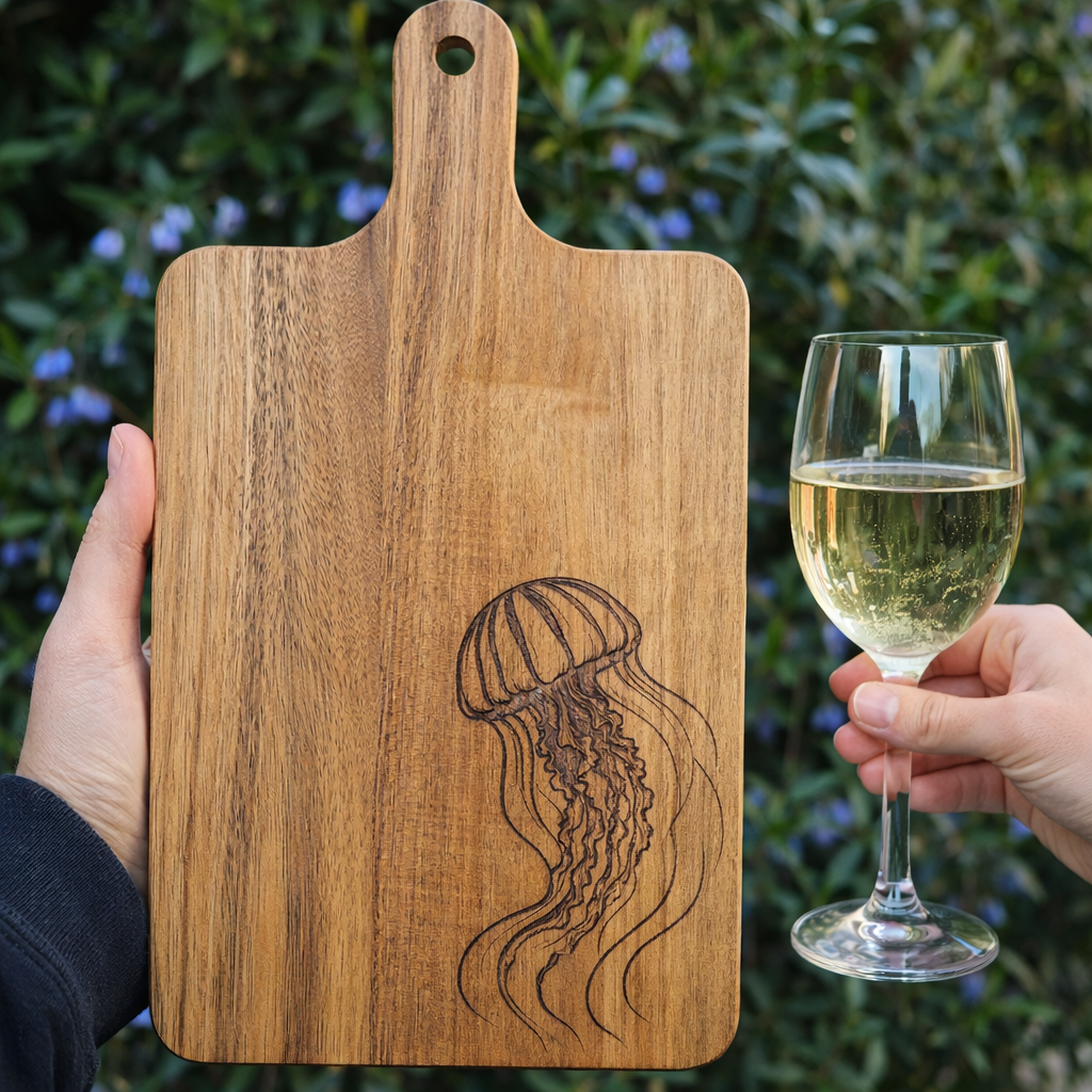 Jellyfish Acacia Cutting Board - scale reference product photo