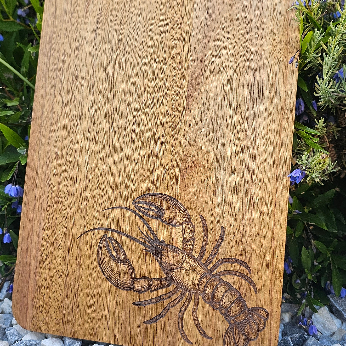 Lobster Acacia Cutting Board - engraving close-up