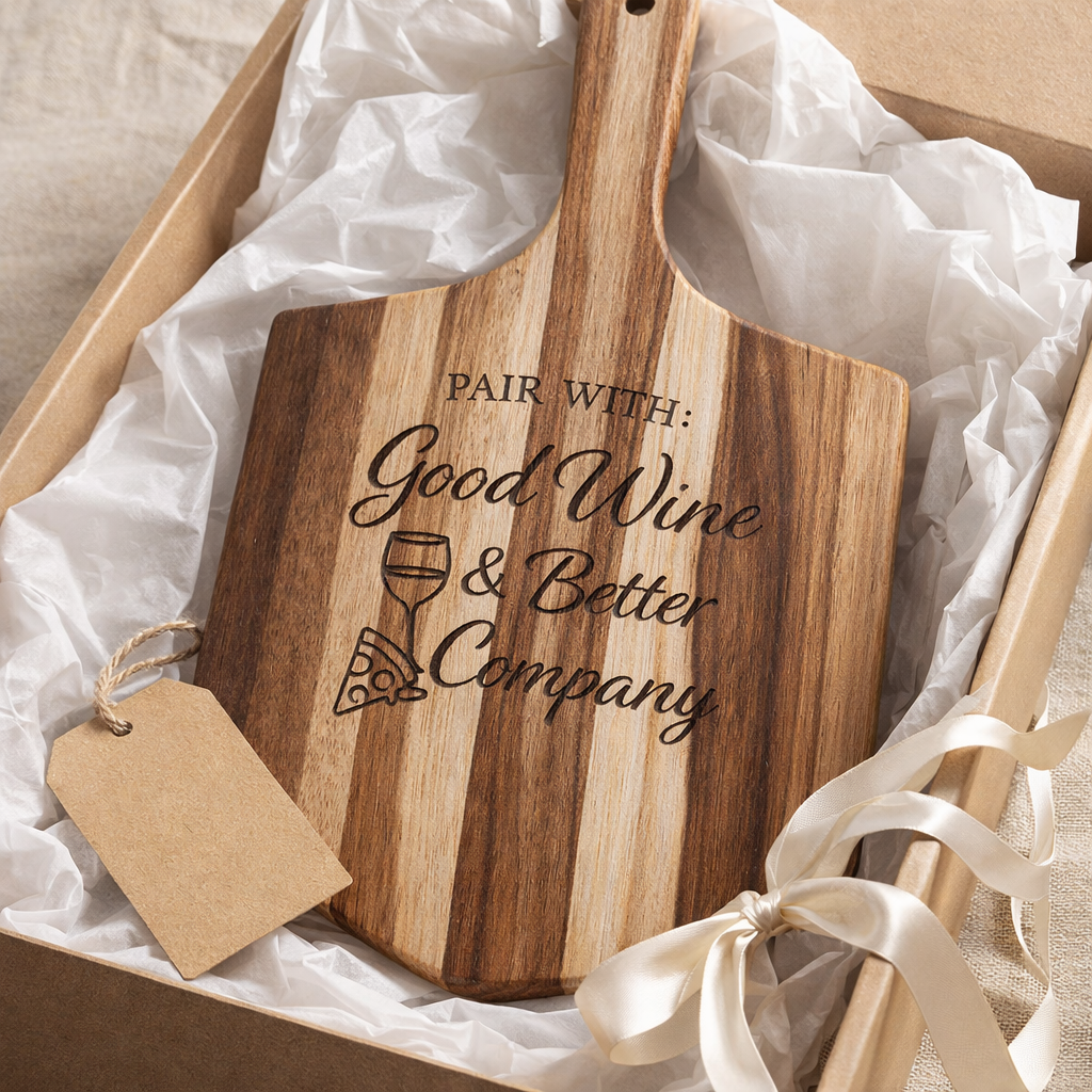 Pair With: Good Wine and Friends Pizza Paddle - gift packaging product photo for General Gift