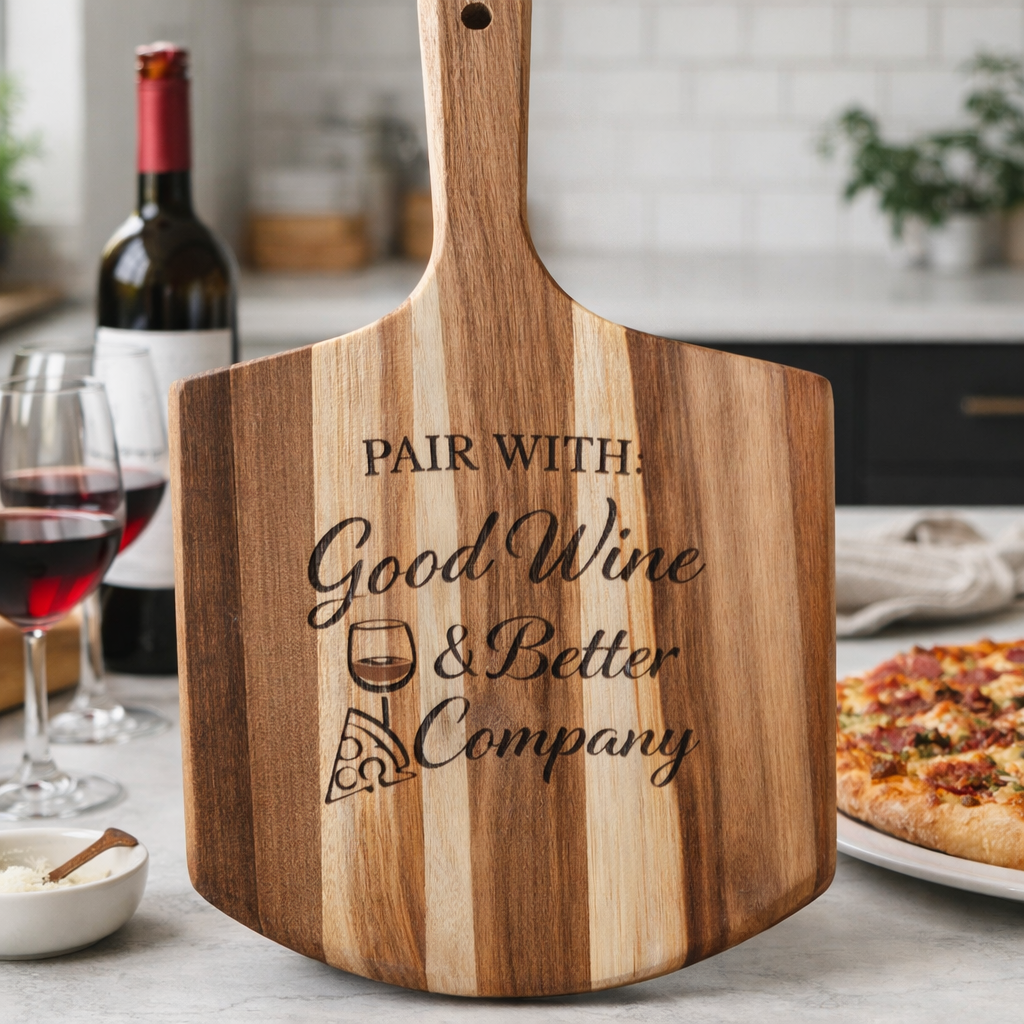 Pair With: Good Wine and Friends Pizza Paddle - lifestyle product photo