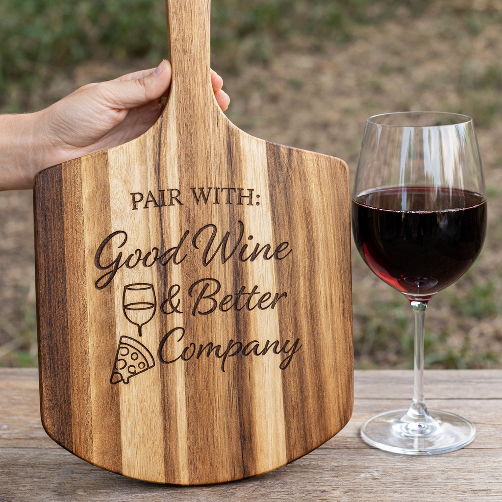 Pair With: Good Wine and Friends Pizza Paddle - scale reference product photo