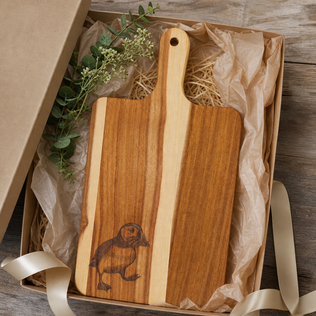 Puffin Acacia Personalised Cutting Board - gift packaging product photo for General Gift